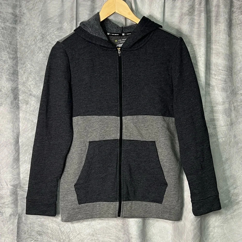 Tek Gear Dark Gray and Light Gray Fleece Lined Full Zip Hoodie - size Large